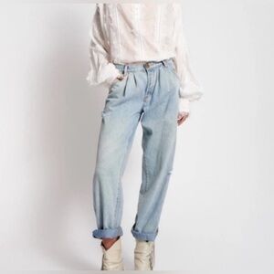One Teaspoon Kansas Blue Smiths Pleated Wide Leg Jeans Size 25
